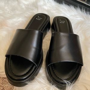 Black platform leather sandals NWOT